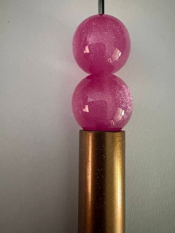 parelmoer pink acryl kraal met glitter 16 mm