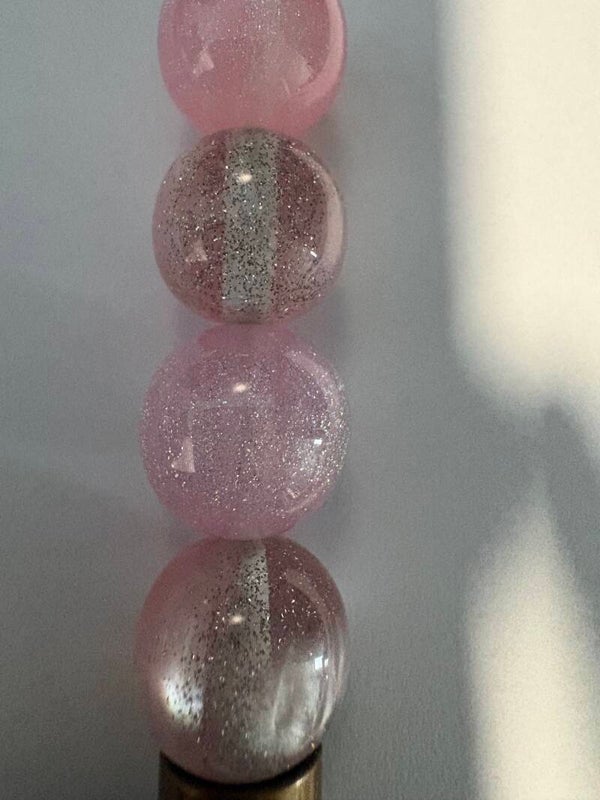 roze glitter met parelmoer roze acryl kraal 16 mm
