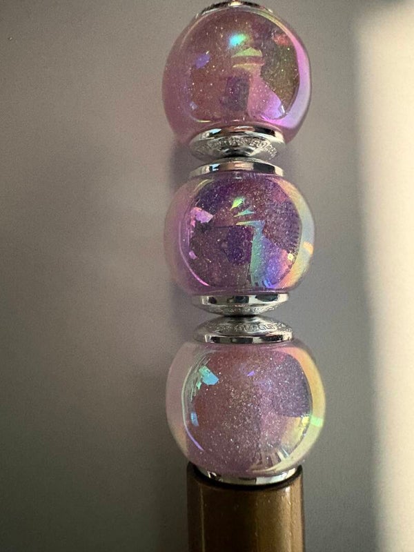 paars-roze acryl kraal met zilver randje 16 mm