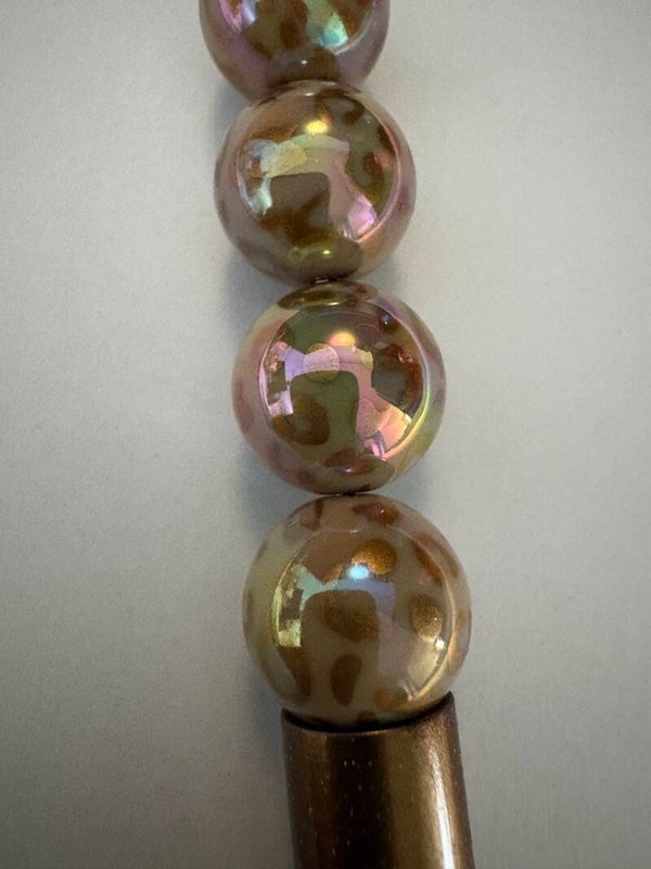 beige met gouden tijger print acryl kraal 16mm