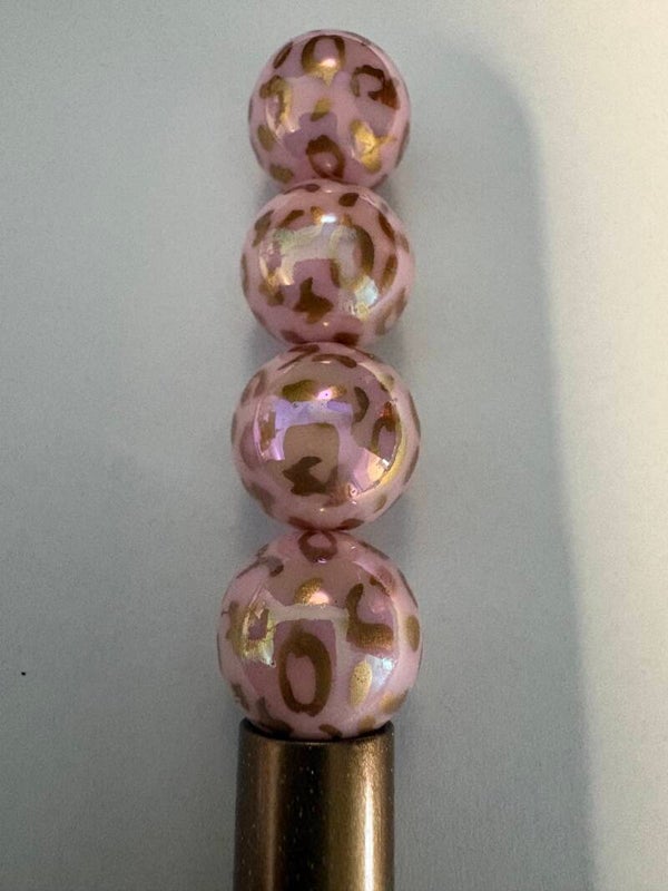 licht roze met gouden tijger print acryl kraal 16 mm