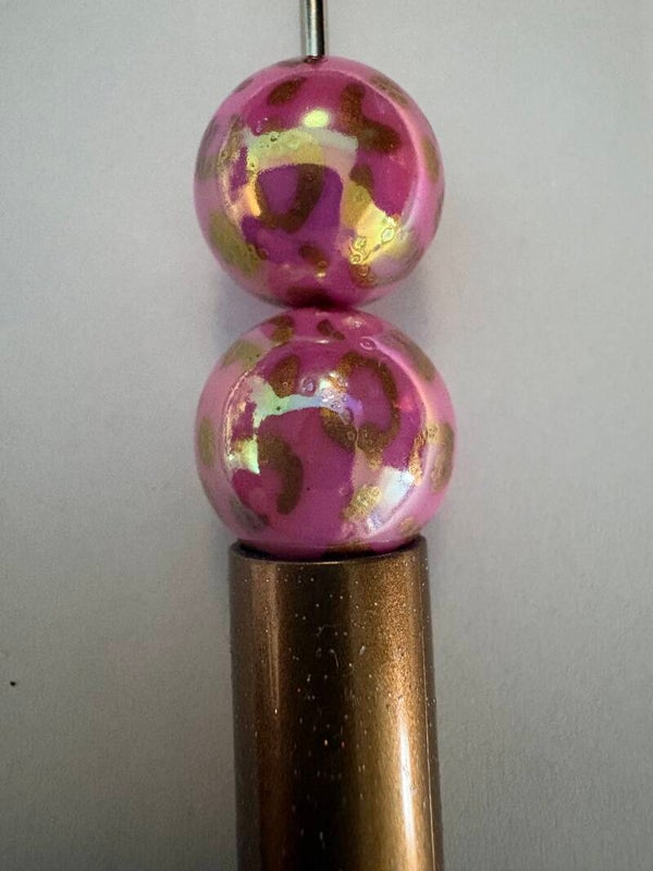 pink met gouden tijger print acryl kraal 16 mm