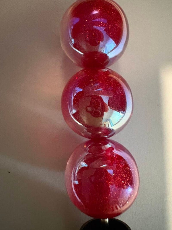rode acryl kraal met glitter 16mm