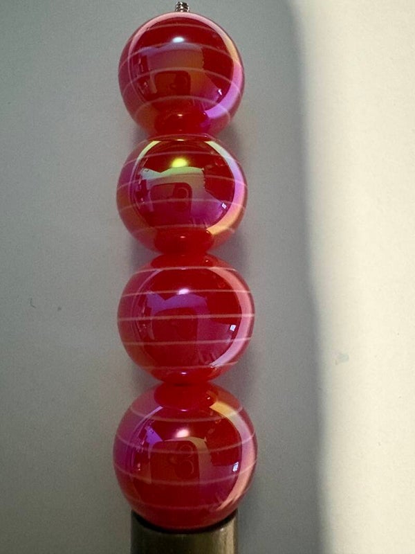 rode acryl kraal met strepen 16 mm