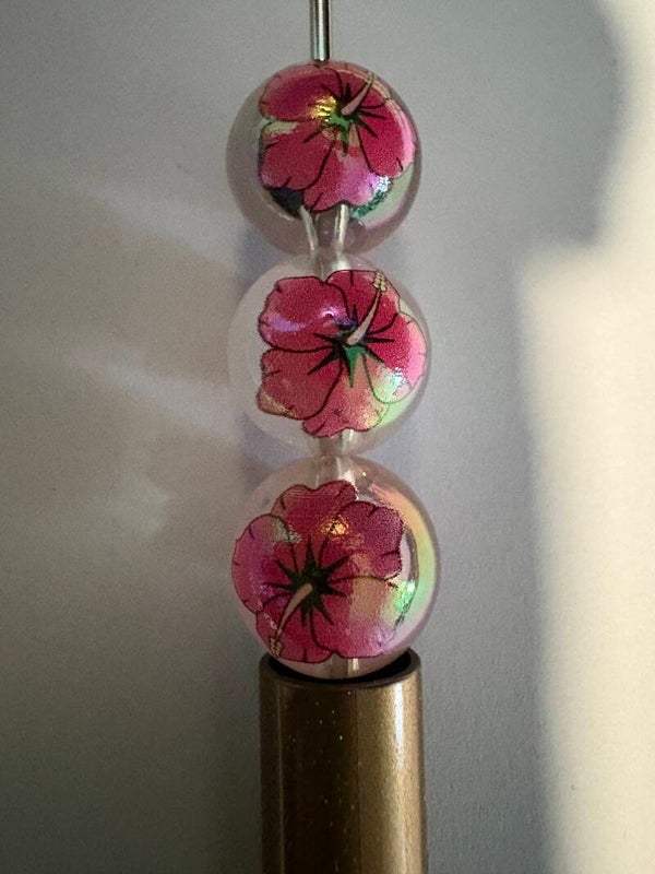 doorzichten acryl kraal met roze bloem 16 mm