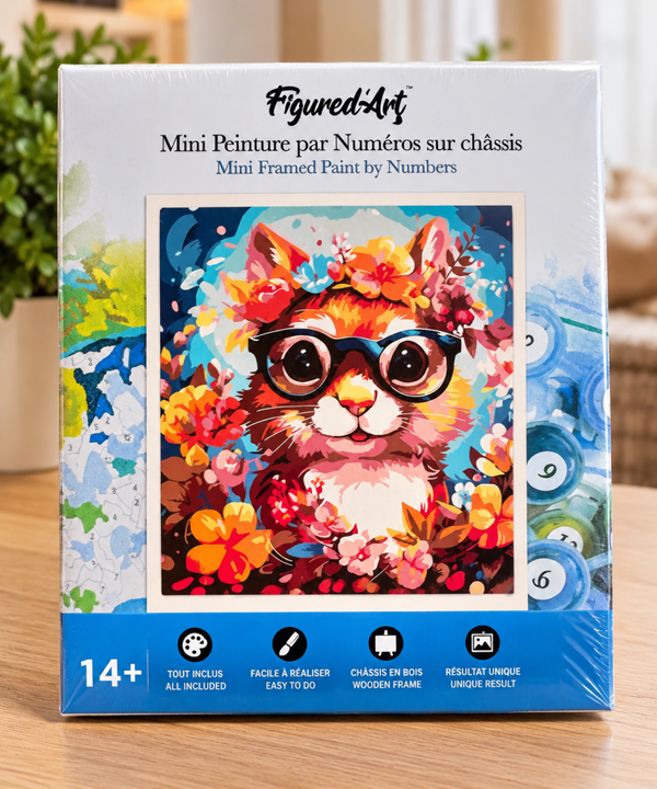 Figured’Art Mini Schilderen op Nummer – Kat met bloemen