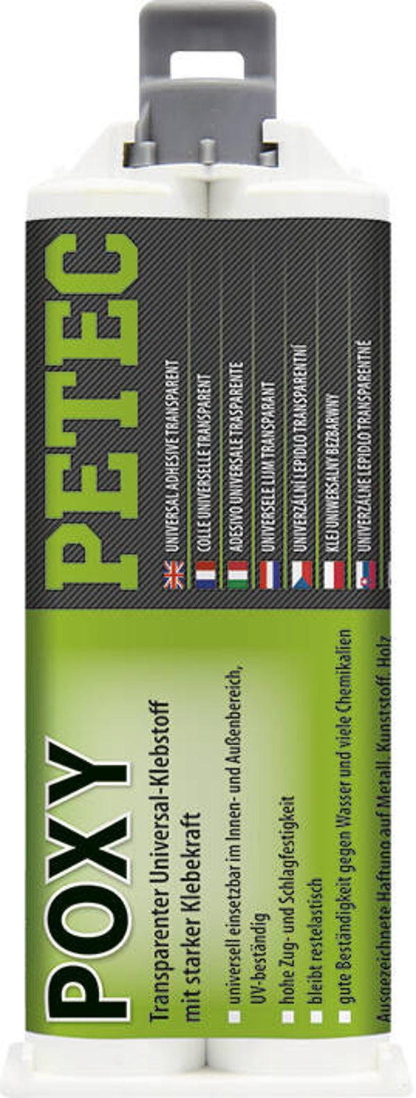 Colle bi-composante transparente Petec Poxy 50 ml + embout mélangeur