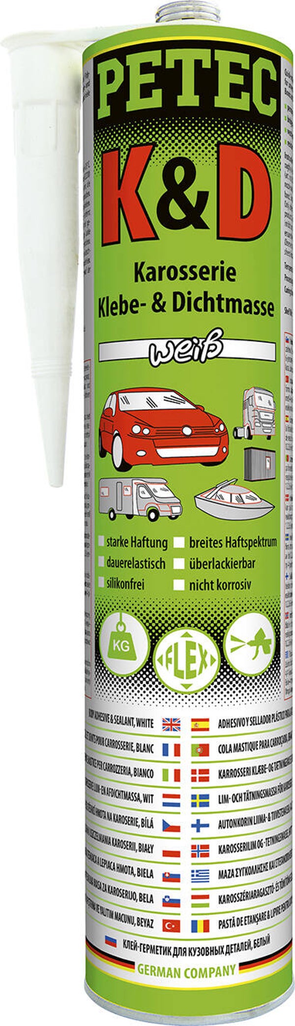 Colle et mastic de carrosserie Petec blanc 310 ml