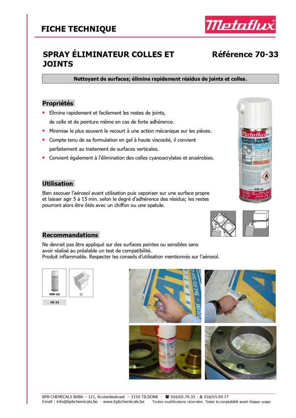 Spray METAFLUX 70-33 pour enlever les adhésifs et les mastics 400 ml