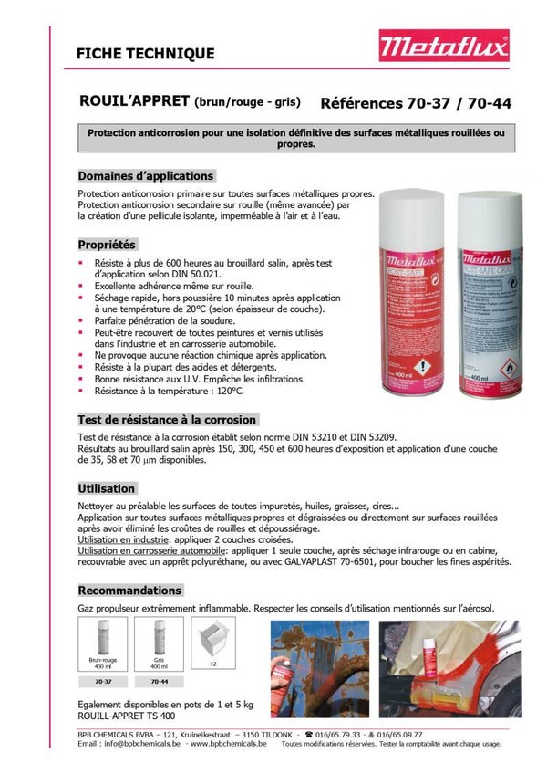 Spray antirouille METAFLUX 70-37 rouge-brun 400 ml