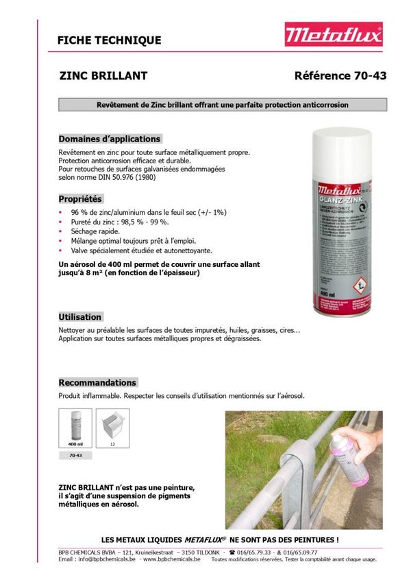 Spray brillant au zinc METAFLUX 70-43 400 ml