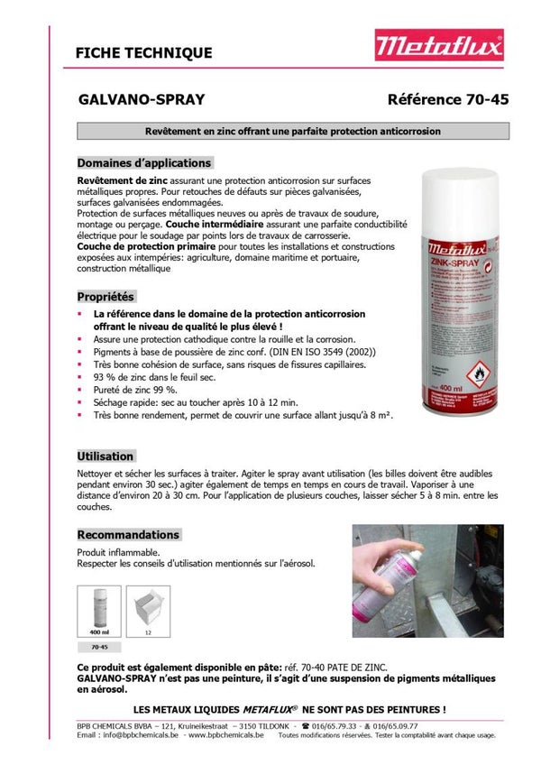Spray de zinc METAFLUX 70-45 400 ml