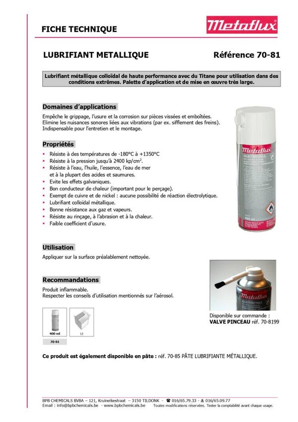 Graisse en spray pour métaux coulissants METAFLUX 70-81 400 ml