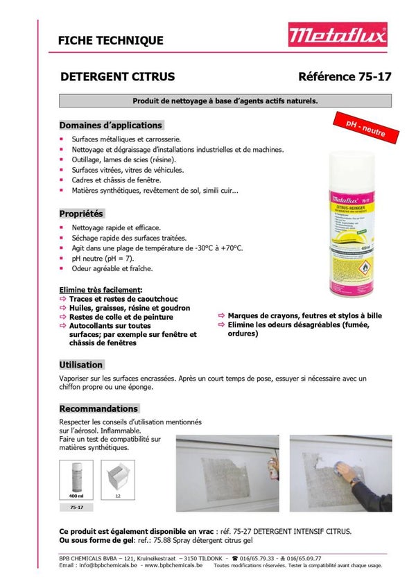 Nettoyant agrumes METAFLUX 75-17 en spray 400 ml