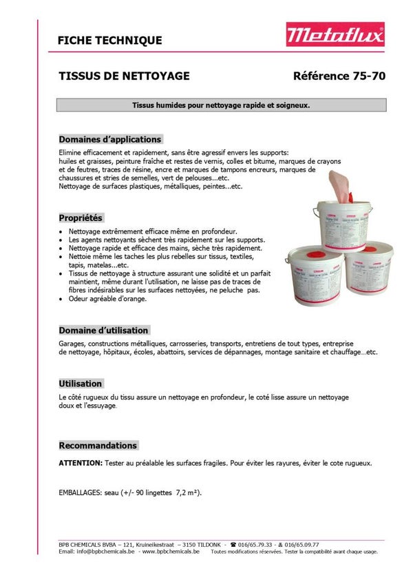 Seau de lingettes nettoyantes humides METAFLUX 75-70 capacité : 90 pièces.