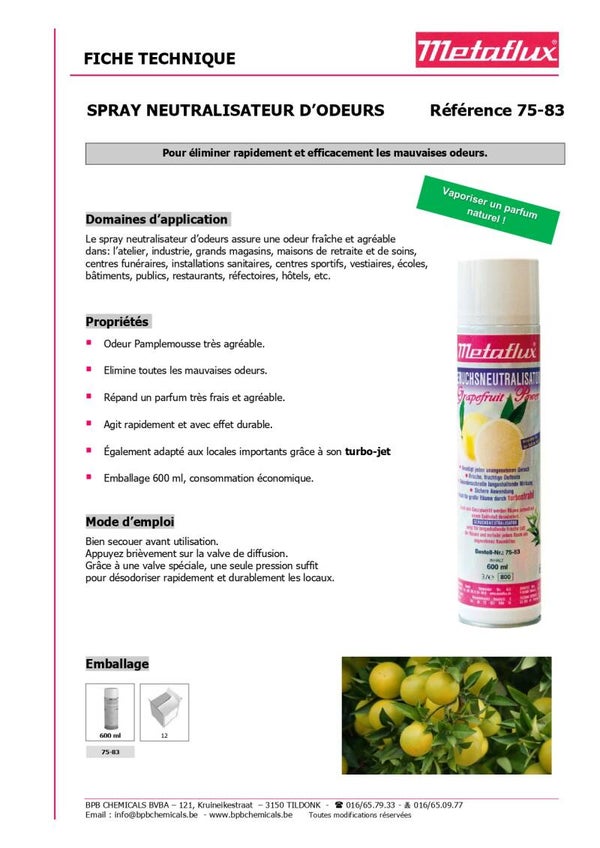 Spray neutralisateur d'odeurs METAFLUX 75-83 600 ml