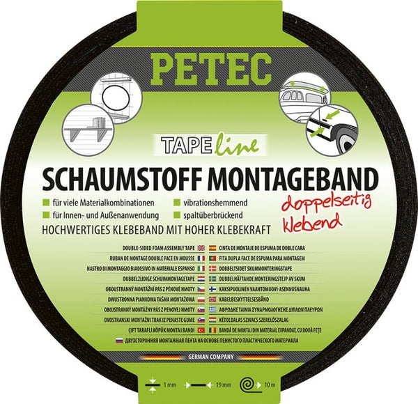Ruban adhésif double face en mousse Petec 10 m x 19 mm
