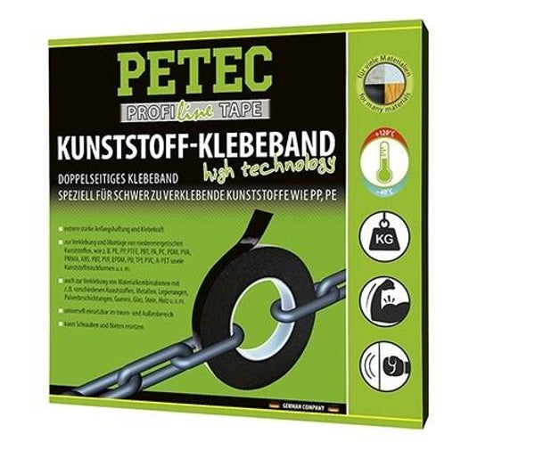 Ruban adhésif double face Petec pour plastiques, rouleau de 10 m