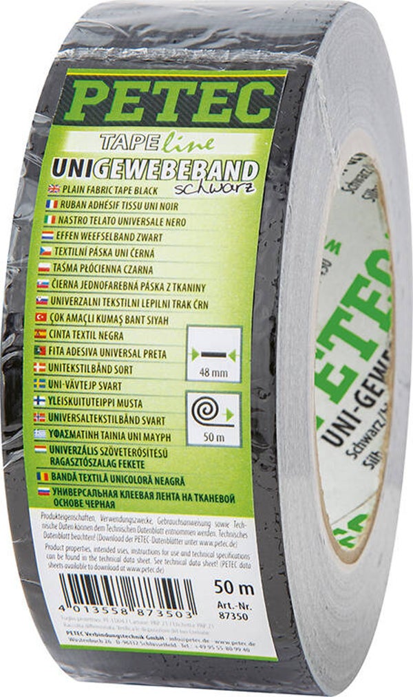 Ruban textile Petec noir 50 m x 48 mm