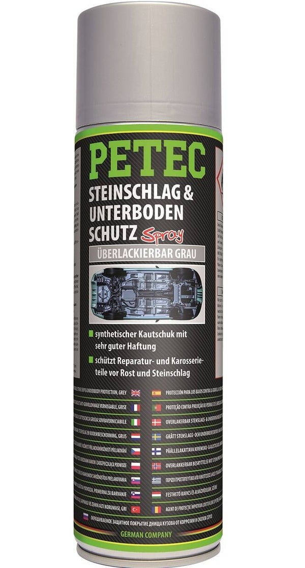 Spray gris Petec pour protection contre les projections de gravillons et le soubassement 500 ml
