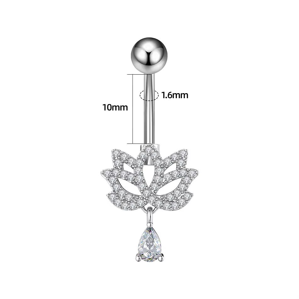 Crystal Flower Lotus Dangly Belly Ring