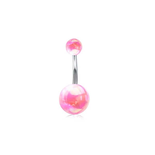 Marble Pink Belly Ring Stainless Steel