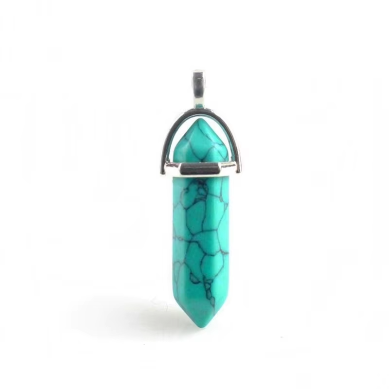 Natural Turquoise Stone Crystal Bullet Hexagonal Pendulum Necklace