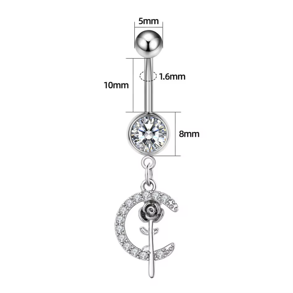 Crystal Flower Rose Dangly Belly Ring