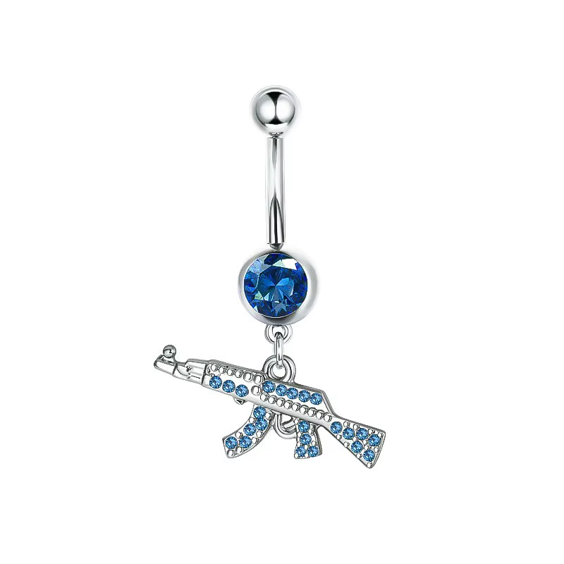 Blue AK Belly Ring Stainless Steel