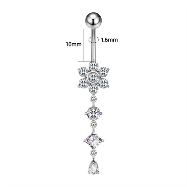 Crystal Flower Dangly Belly Ring Surgical Steel