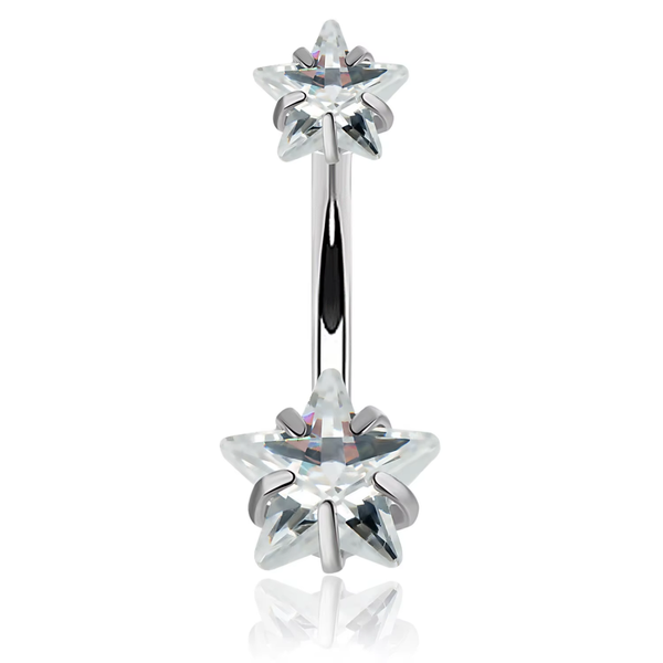 Clear Crystal Star Stainless Steel Belly Ring