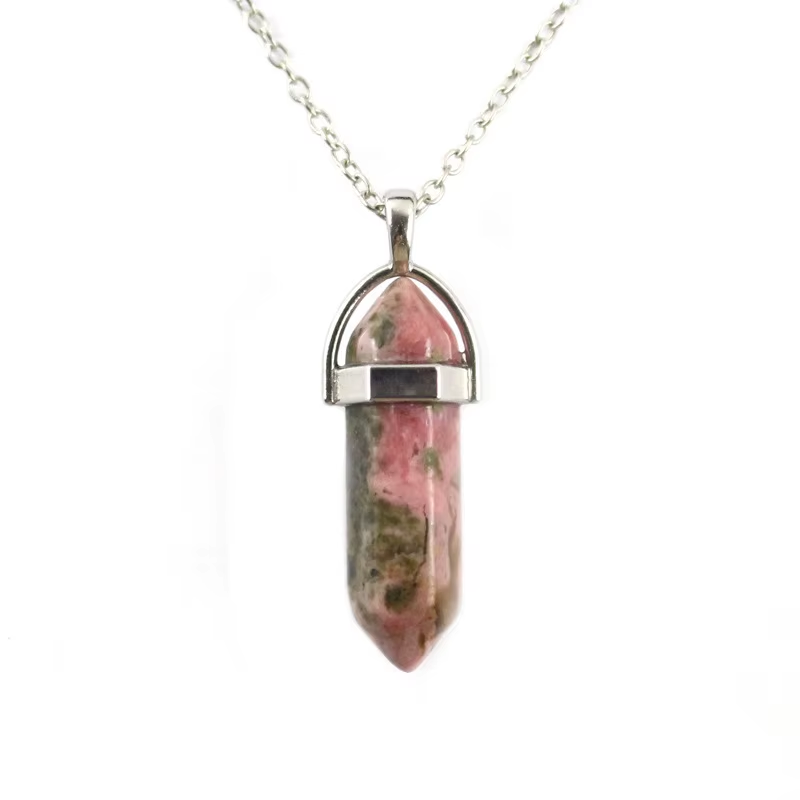 Natural Stone Crystal Bullet Hexagonal Pendulum Necklace