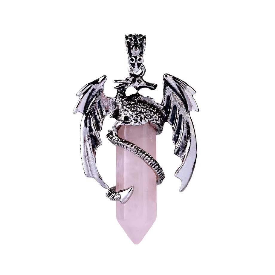 Crystal Quartz Hexagonal Dragon Pendant Necklace