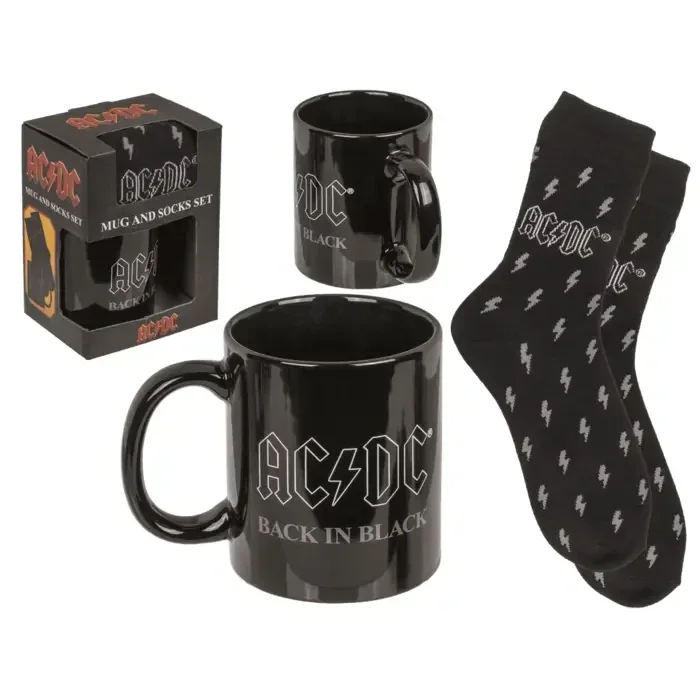 Cadeauset, AC/DC „Back in Black”, mok en sokken,