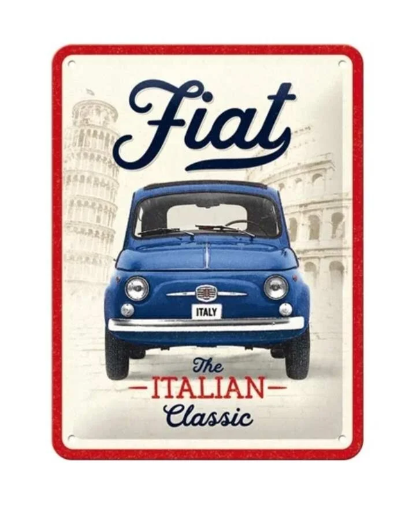 Blikken bord 15 x 20 cm Fiat 500 - De Italiaanse klassieker