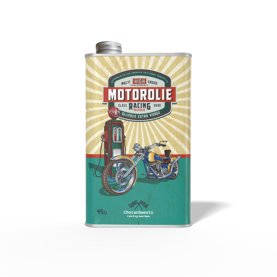 Motorolie – blauwe chopper bike