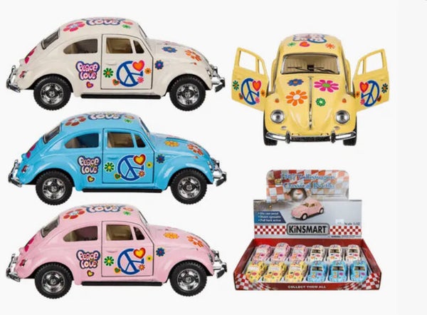 Metalen modelauto VW Kever 1967 met terugtrekmotor – Peace & Love
