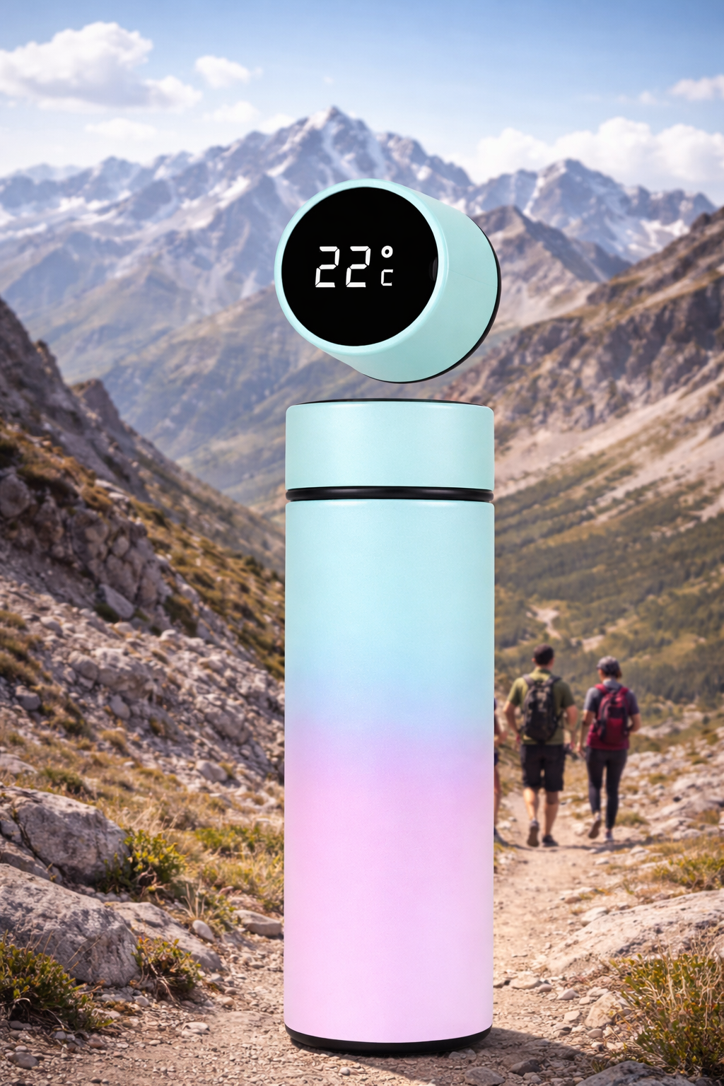 Soft Touch RVS Thermos Drinkfles Pink/ Green