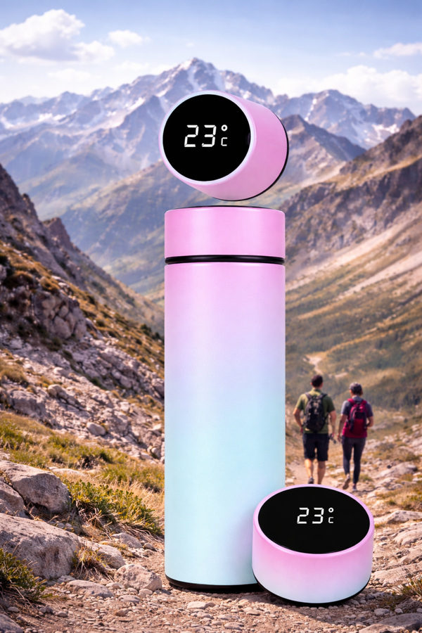 Soft Touch RVS Thermos Drinkfles Green/ Pink