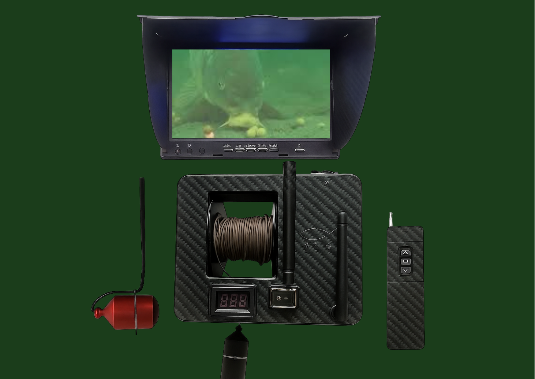 Universele op afstand bedienbare onderwater camera voor op elke voerboot incl 7 inch scherm