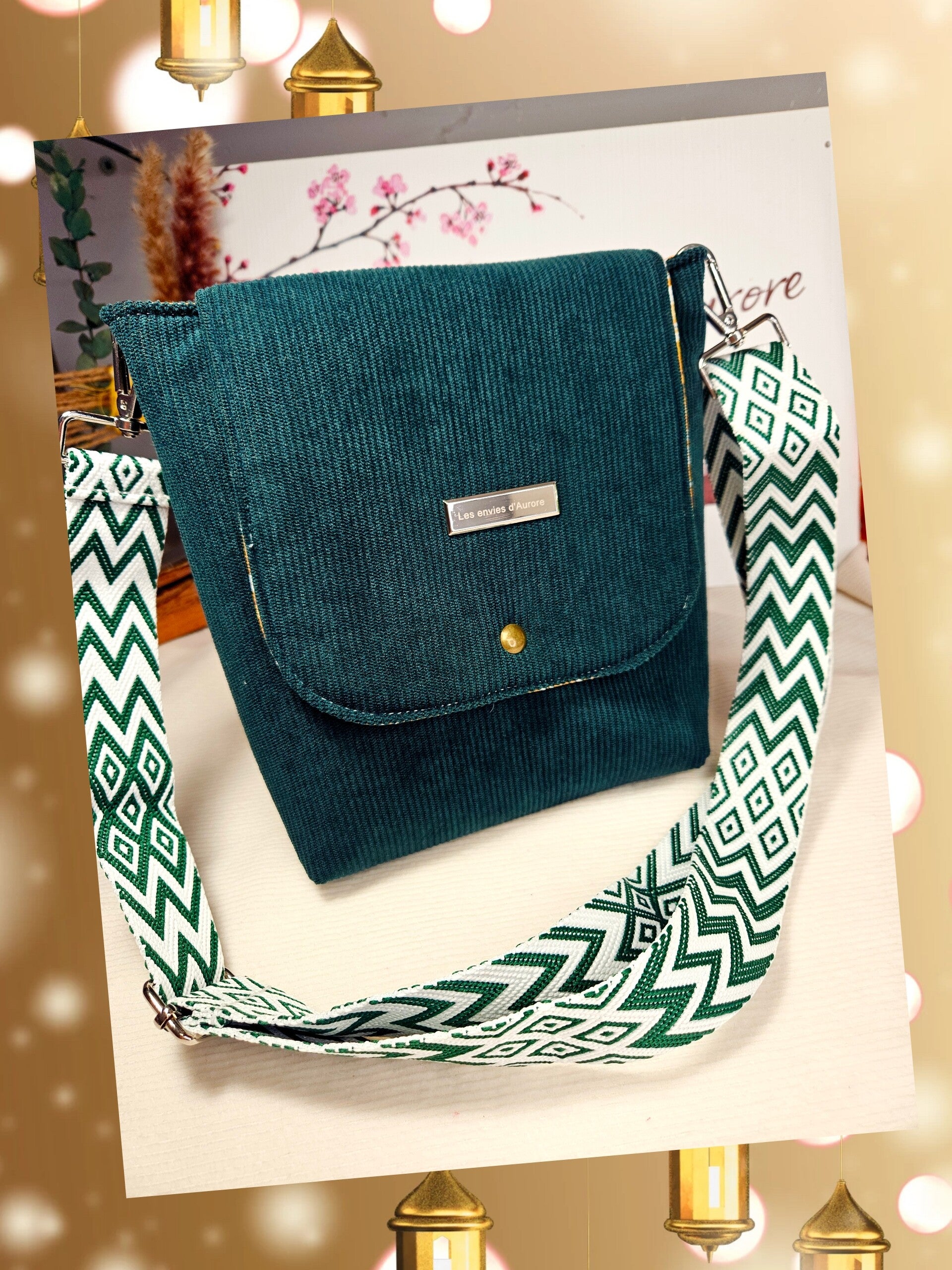 👜 Sac bandoulière velours bleu/Vert & élégant 🌿