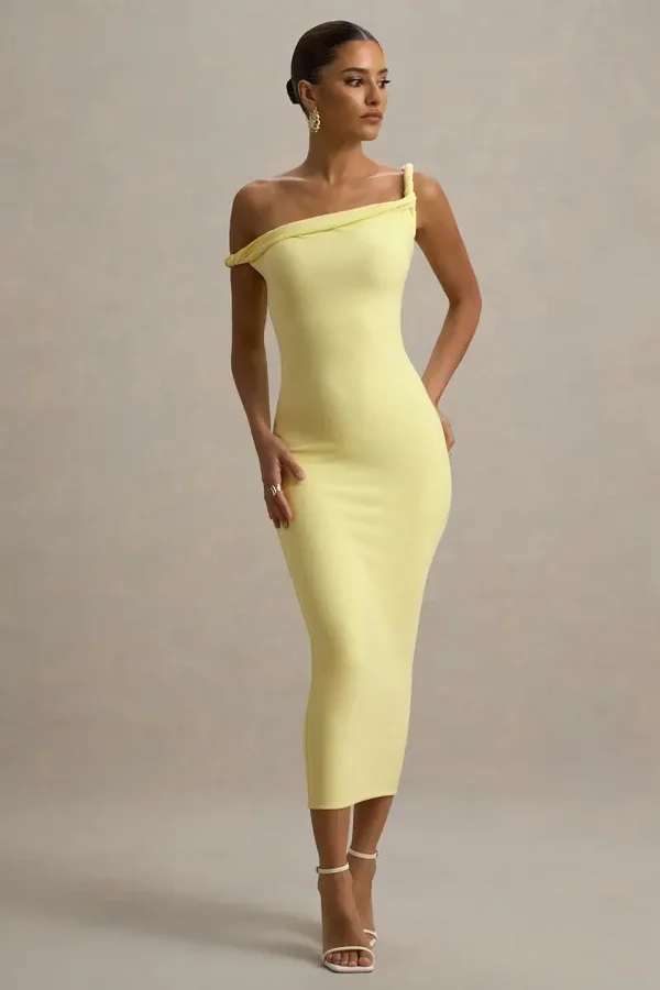 Sanaa – Robe Mi-Longue Citron Torsadée