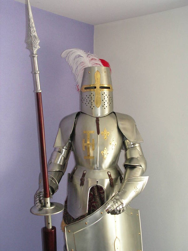 Lodewijk, kruisridder Harnas met lans en schild, Zilver (205 cm)