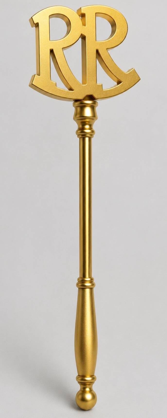 Tweede ontwerpbeeld van de scepter met het dubbele R-embleem