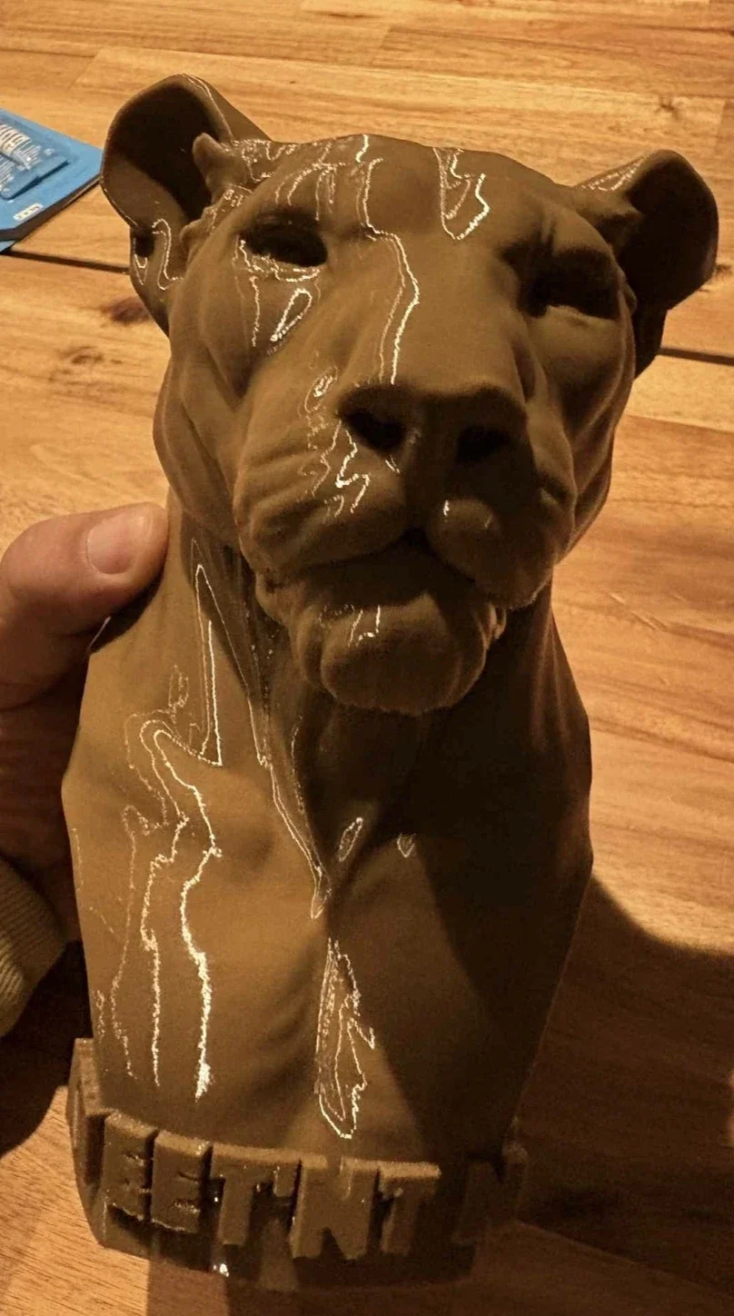 3D-geprinte leeuwenkop in bruine uitvoering
