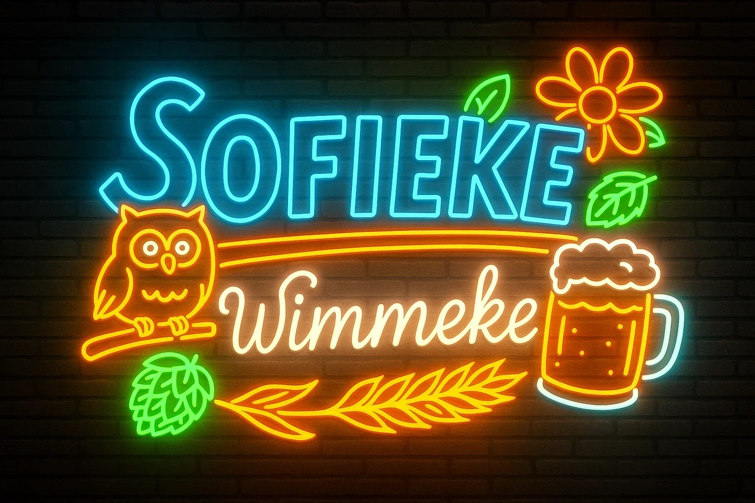 Neonvisual van het logo Sofieke en Wimmeke