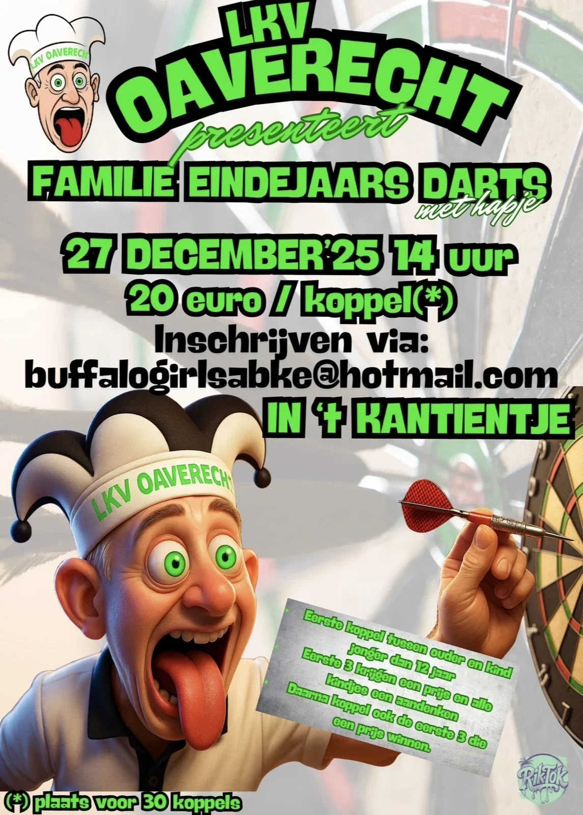 Affiche voor het familiedartstoernooi