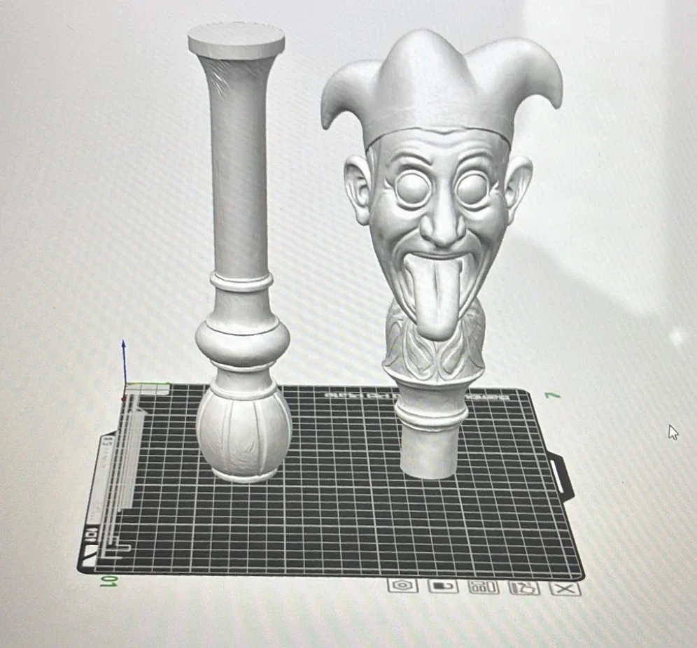 Digitaal 3D-model van carnavalsfiguur en scepter