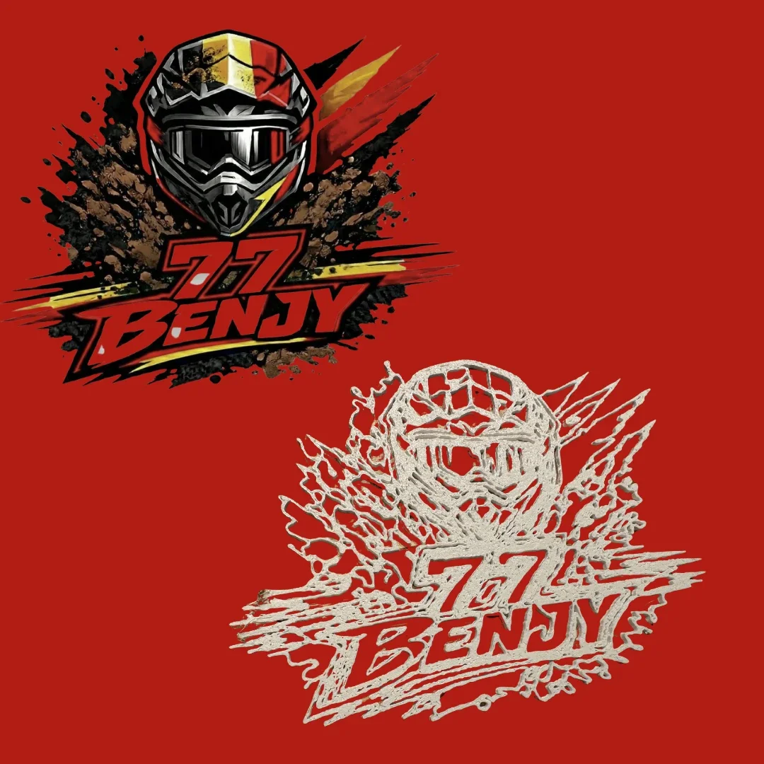 Benjy nummer 77 Motorcross, twee logo-uitwerkingen