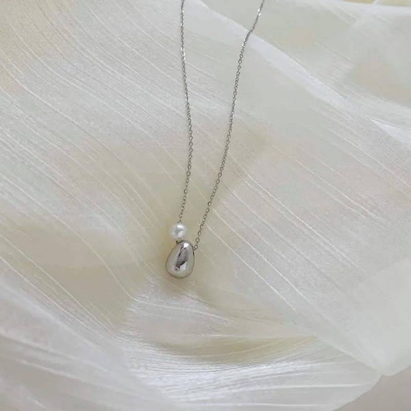 Silver Pearl Drop Necklace